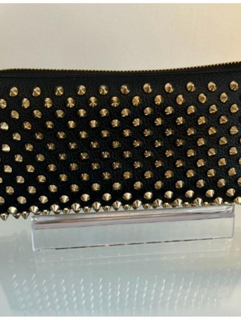 Christian Louboutin Panettone Spiked Zip Around Wallet Black Red Gold - Picture 1 of 13